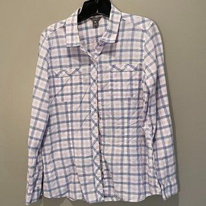 Eddie Bauer Womens Plaid Button Down Shirt Pink w/ Gray Size M   New w/o Tags